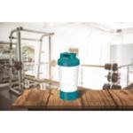 Shaker "Protein" Pro s přihrádkou, Transparentní/Modrozelená